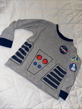 NASA 4T Kids Grey Space-Graphic Long Sleeve Top
